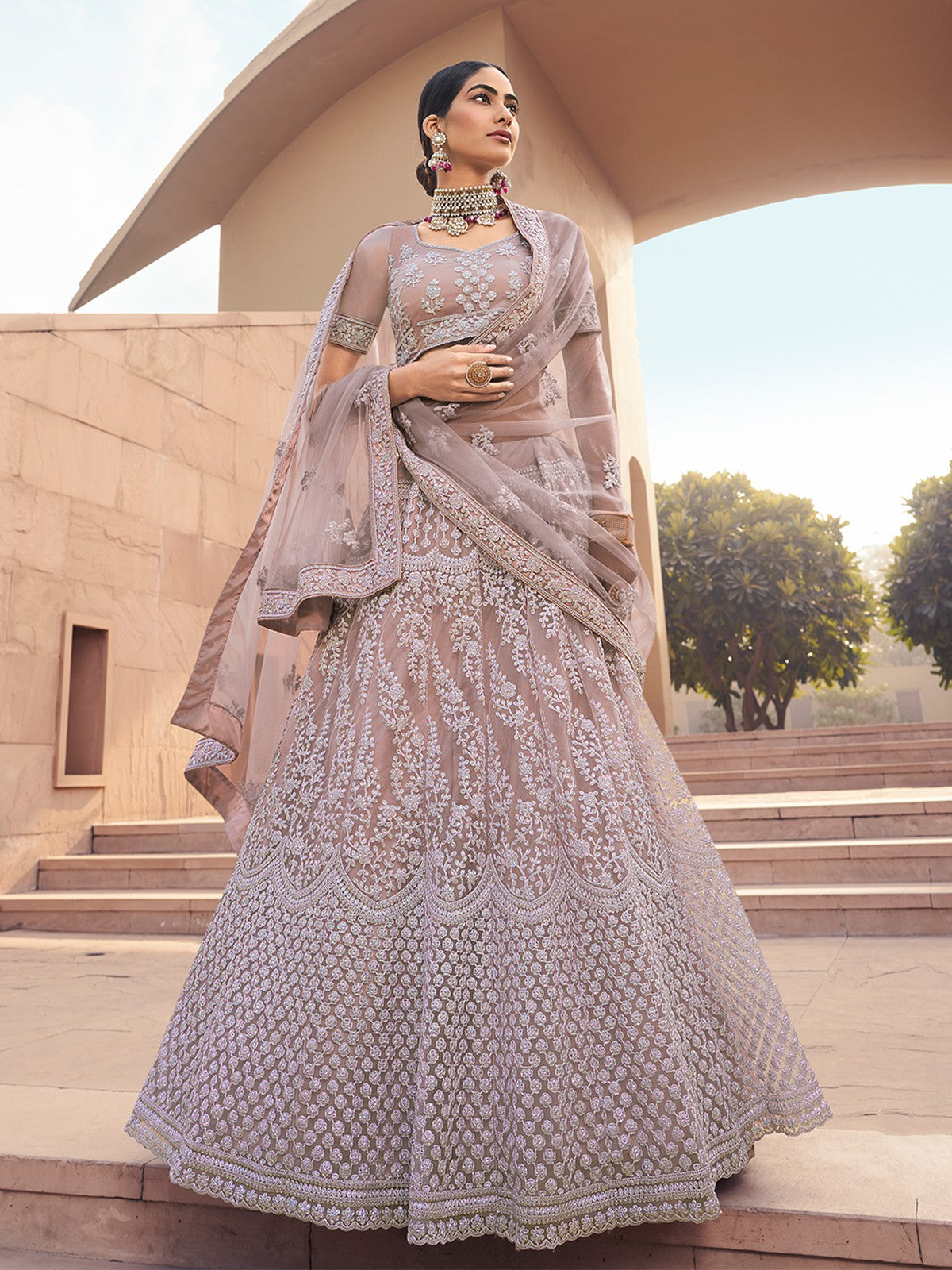Impressive Lilac Soft Net Semi Stitched Lehenga With  Unstitched Blouse Clothsvilla