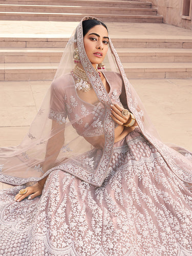 Impressive Lilac Soft Net Semi Stitched Lehenga With  Unstitched Blouse Clothsvilla