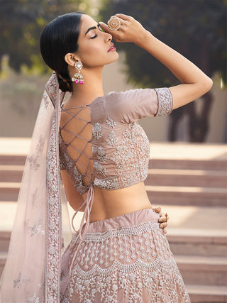Impressive Lilac Soft Net Semi Stitched Lehenga With  Unstitched Blouse Clothsvilla