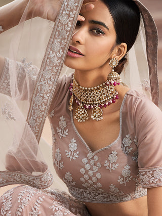 Impressive Lilac Soft Net Semi Stitched Lehenga With  Unstitched Blouse Clothsvilla