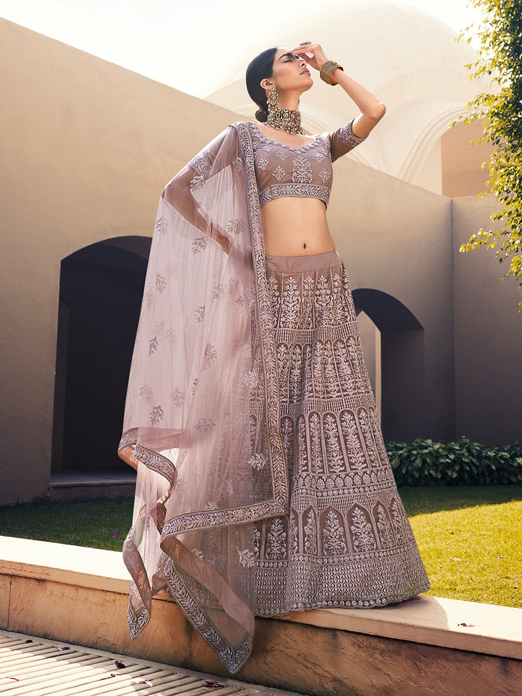 Mauve Sequins  Sassy Semi Stitched Lehenga With  Unstitched Blouse Clothsvilla