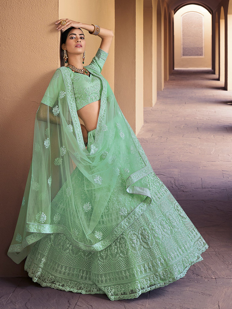 Sea Green Stunning Semi Stitched Lehenga With  Unstitched Blouse Clothsvilla