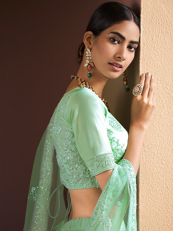 Sea Green Stunning Semi Stitched Lehenga With  Unstitched Blouse Clothsvilla