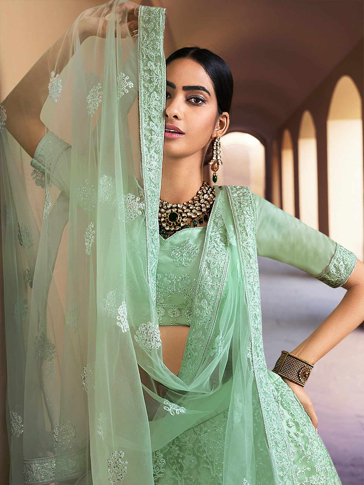 Sea Green Stunning Semi Stitched Lehenga With  Unstitched Blouse Clothsvilla