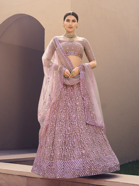 Festive Pink  Semi Stitched Lehenga With  Unstitched Blouse Clothsvilla Main image