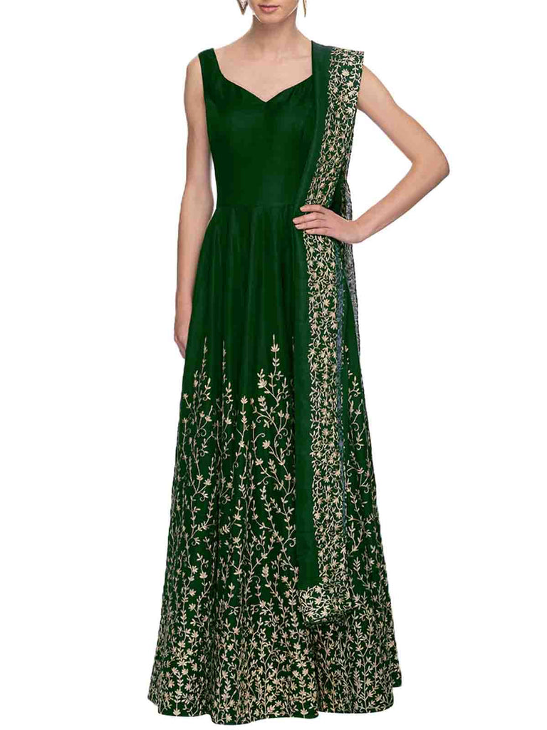 Modern Green Semi Stitched Gown Clothsvilla