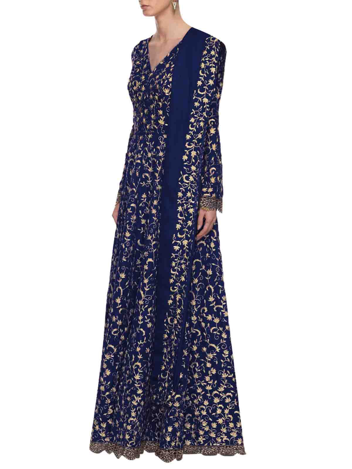 Navy Blue Art Sik Sequins Semi Stitched Gown Clothsvilla
