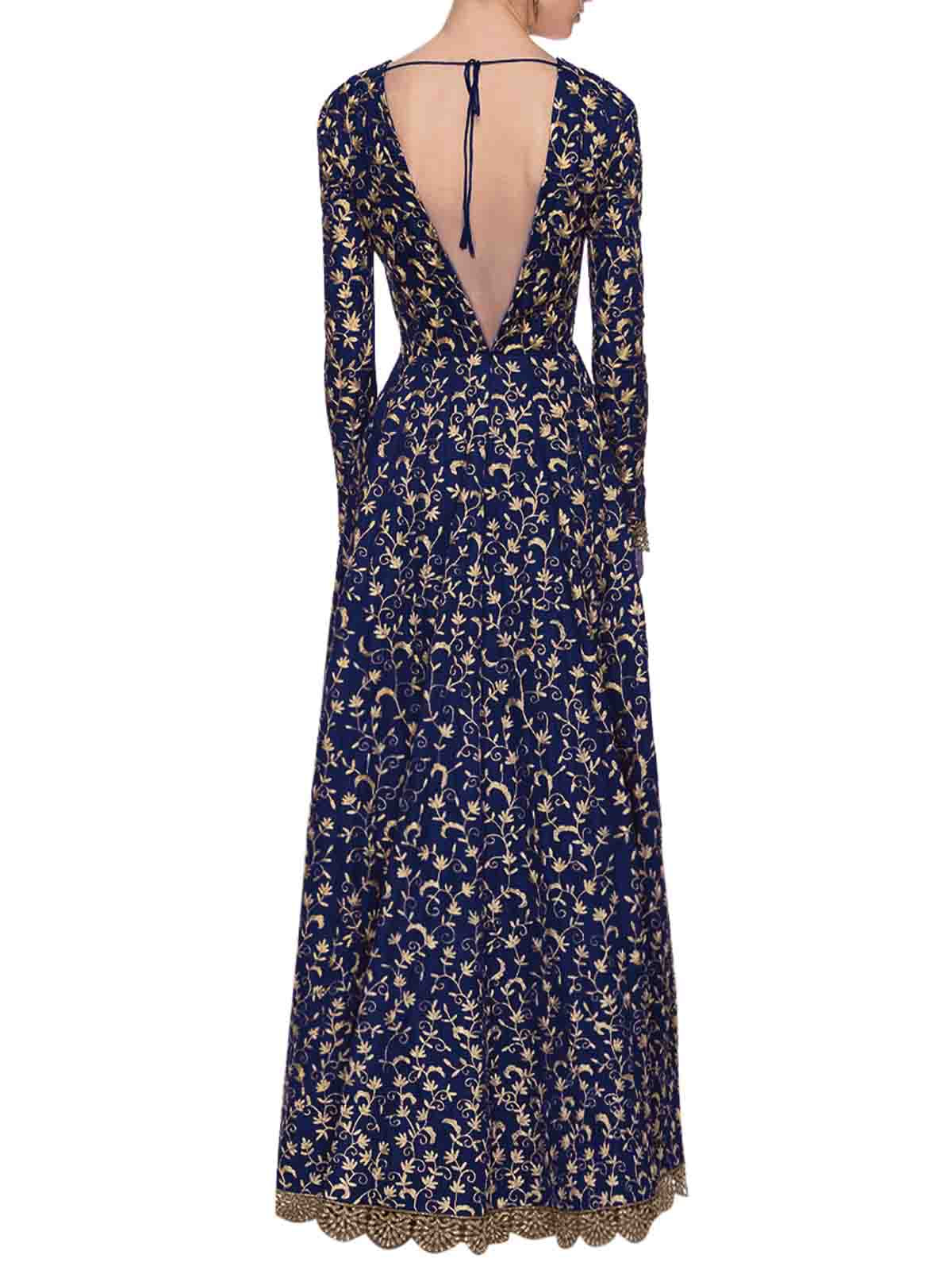 Navy Blue Art Sik Sequins Semi Stitched Gown Clothsvilla