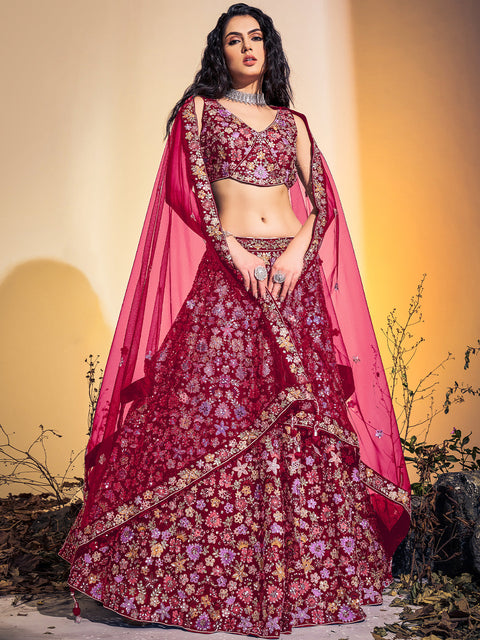 Beautiful Pink Soft Net Thread Work Stitched Lehenga Choli Set Clothsvilla Main image