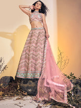 Load image into Gallery viewer, Designer Pink Soft Net Thread Work Stitched Lehenga Choli Set Clothsvilla