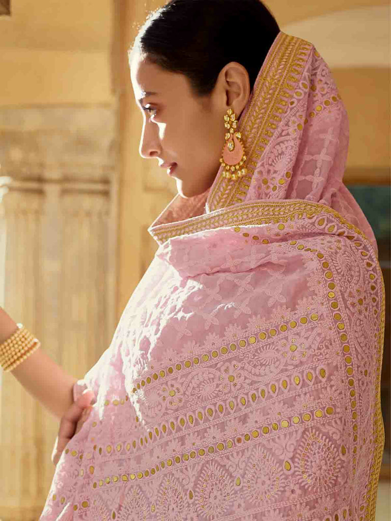 Pink Georgette Saree With Unstitched Blouse Clothsvilla