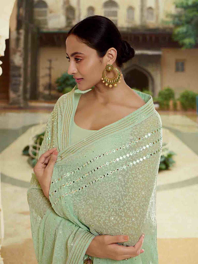 Green Georgette Saree With Unstitched Blouse Clothsvilla