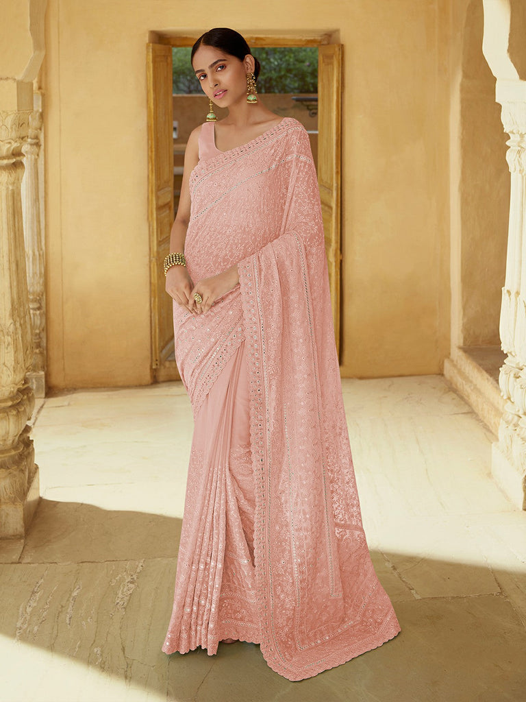 Pink Georgette Saree With Unstitched Blouse Clothsvilla