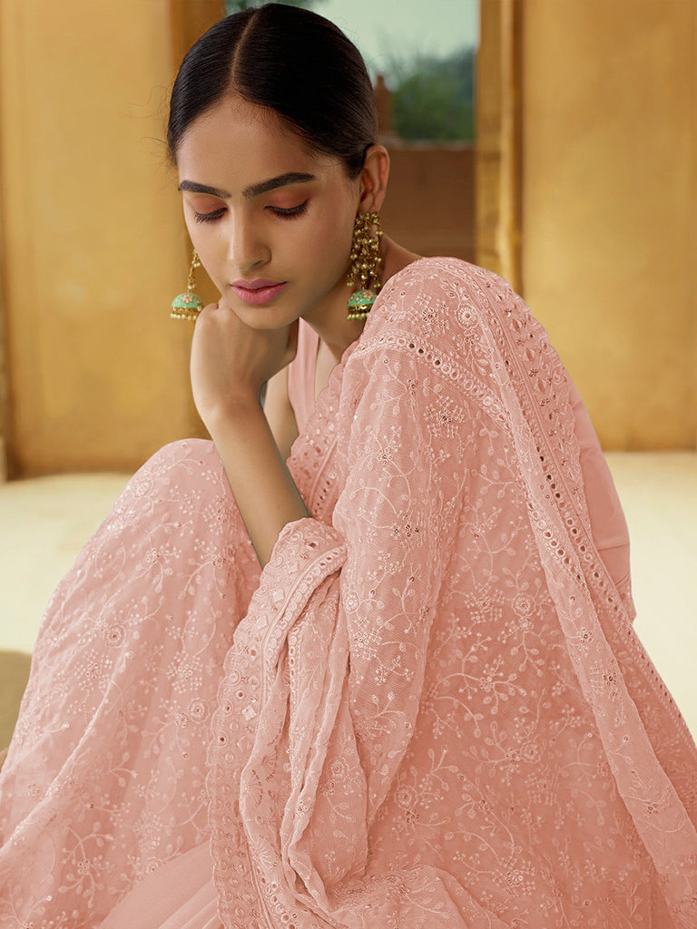 Pink Georgette Saree With Unstitched Blouse Clothsvilla