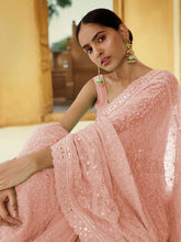 Load image into Gallery viewer, Pink Georgette Saree With Unstitched Blouse Clothsvilla