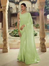 Load image into Gallery viewer, Green Georgette Saree With Unstitched Blouse Clothsvilla