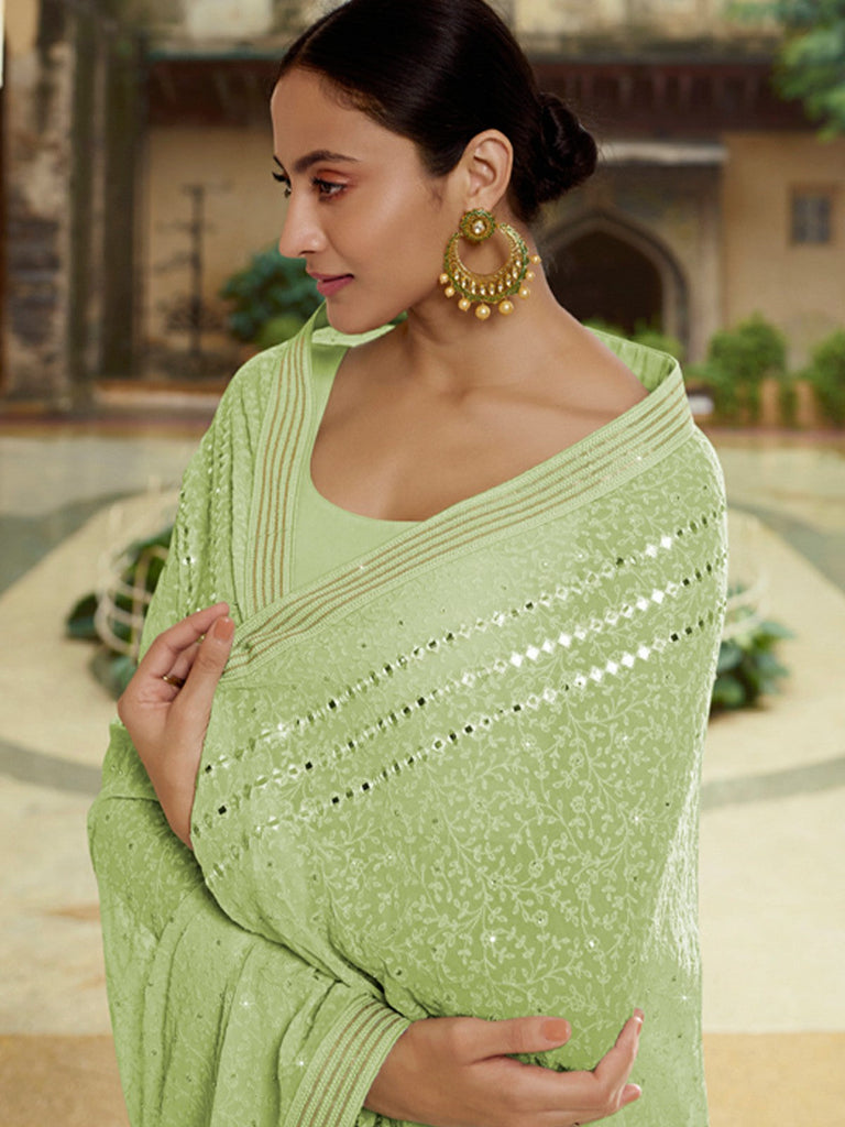 Green Georgette Saree With Unstitched Blouse Clothsvilla