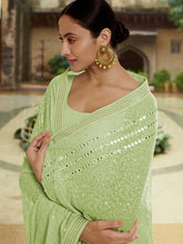 Load image into Gallery viewer, Green Georgette Saree With Unstitched Blouse Clothsvilla