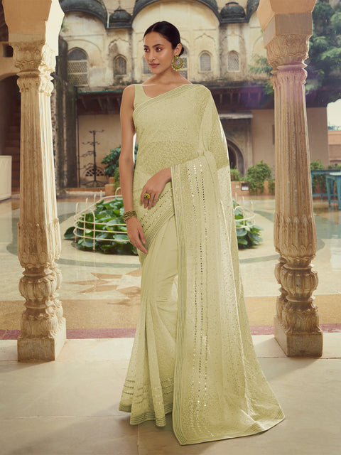 Olive Georgette Saree With Unstitched Blouse Clothsvilla Main image
