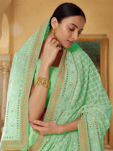 Load image into Gallery viewer, Sea Green Georgette Saree With Unstitched Blouse Clothsvilla
