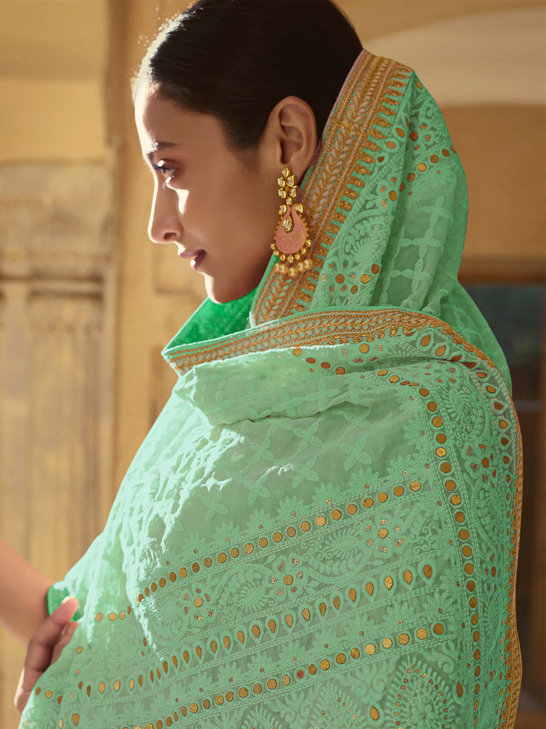 Sea Green Georgette Saree With Unstitched Blouse Clothsvilla