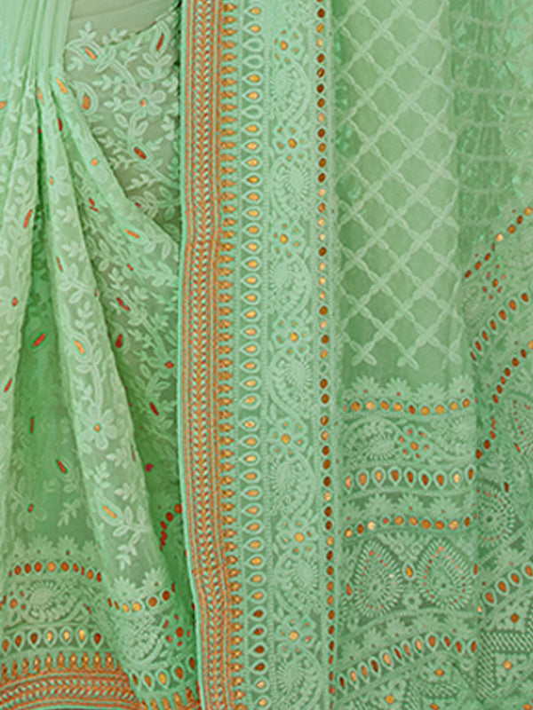 Sea Green Georgette Saree With Unstitched Blouse Clothsvilla