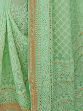 Load image into Gallery viewer, Sea Green Georgette Saree With Unstitched Blouse Clothsvilla