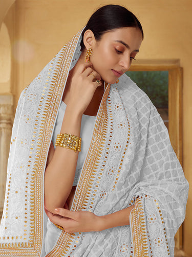 Grey Georgette Saree With Unstitched Blouse Clothsvilla