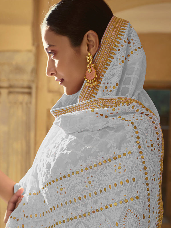 Grey Georgette Saree With Unstitched Blouse Clothsvilla