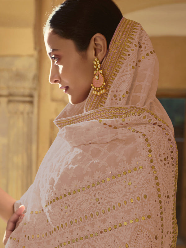 Beige Georgette Saree With Unstitched Blouse Clothsvilla