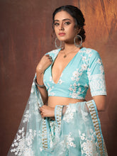 Load image into Gallery viewer, Blue Resham, Sequins Semi Stitched Lehenga With Unstitched Blouse Clothsvilla