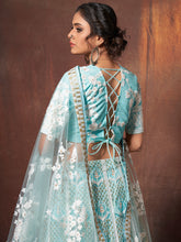 Load image into Gallery viewer, Blue Resham, Sequins Semi Stitched Lehenga With Unstitched Blouse Clothsvilla