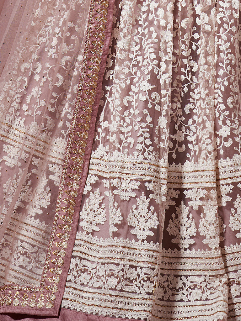 Lilac Thread, Zari Semi Stitched Lehenga With Unstitched Blouse Clothsvilla