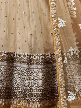 Beige Resham, Zari, Sequins Semi Stitched Lehenga With Unstitched Blouse Clothsvilla