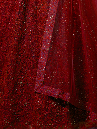 Maroon Sequins, Thread Semi Stitched Lehenga With Unstitched Blouse Clothsvilla