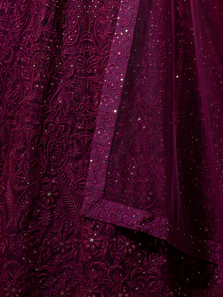 Purple Sequins, Thread Semi Stitched Lehenga With Unstitched Blouse Clothsvilla