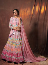 Load image into Gallery viewer, Pink Embroidered Georgette Semi Stitched Lehenga With Unstitched Blouse Clothsvilla