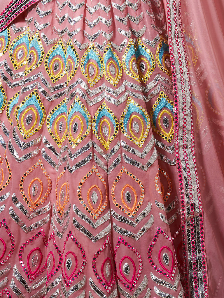 Pink Embroidered Georgette Semi Stitched Lehenga With Unstitched Blouse Clothsvilla