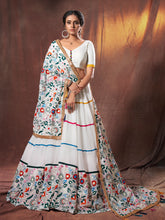 Load image into Gallery viewer, White Embroidered Georgette Semi Stitched Lehenga With Unstitched Blouse Clothsvilla