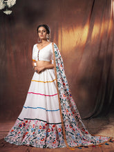 Load image into Gallery viewer, White Embroidered Georgette Semi Stitched Lehenga With Unstitched Blouse Clothsvilla