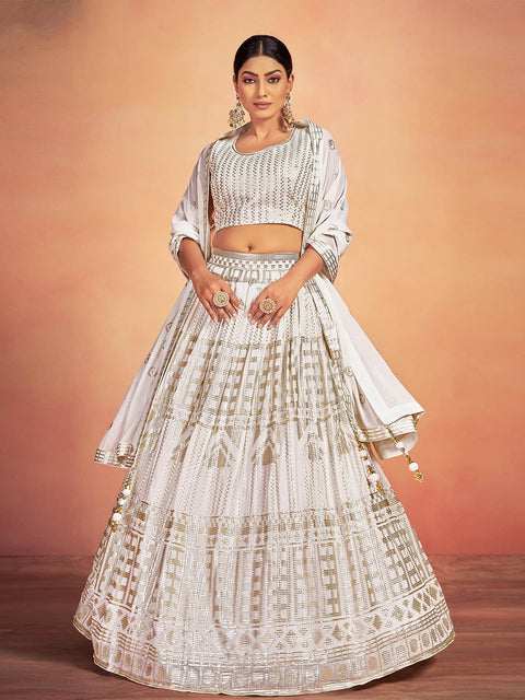 White Georgette Sequins Stitched Lehenga Choli Clothsvilla Main image