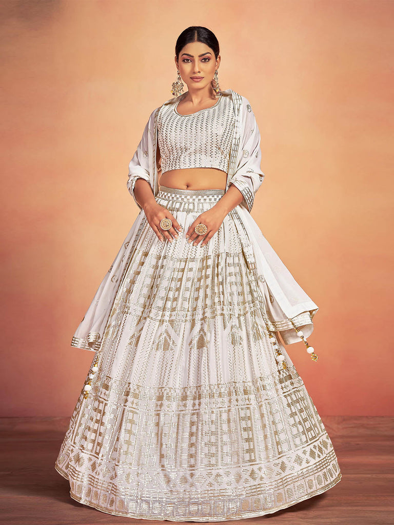 White Georgette Sequins Stitched Lehenga Choli Clothsvilla