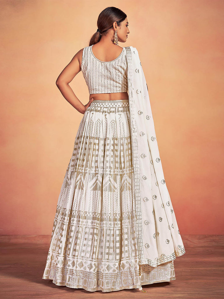 White Georgette Sequins Stitched Lehenga Choli Clothsvilla