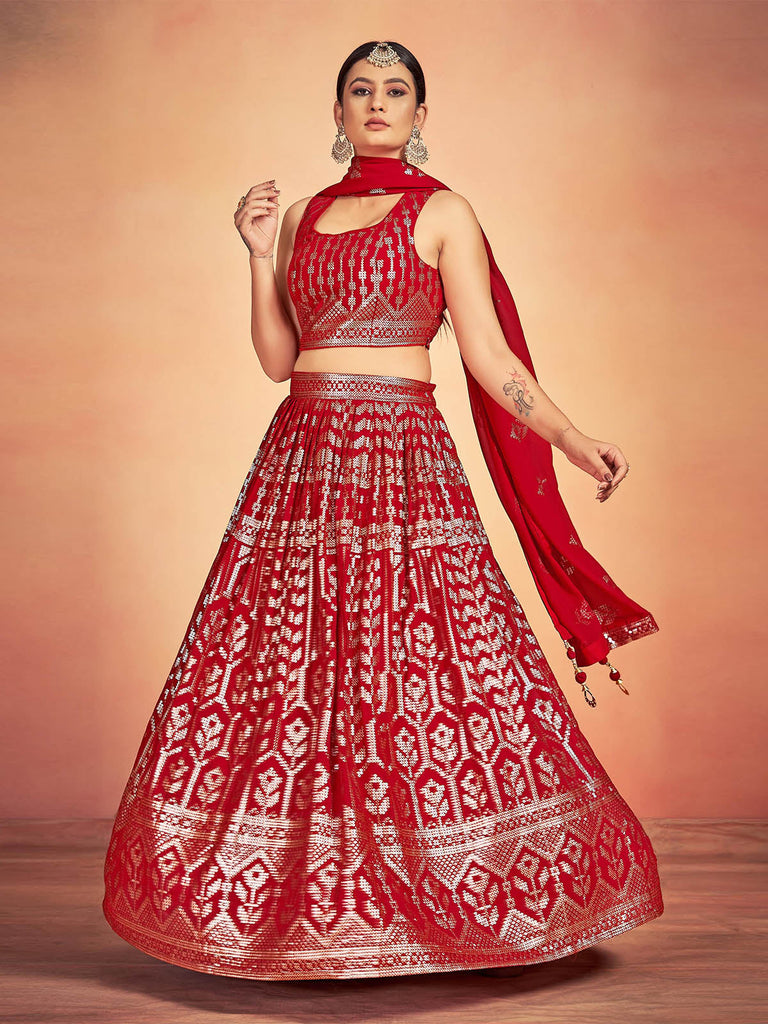 Red Georgette Sequins Stitched Lehenga Choli Clothsvilla