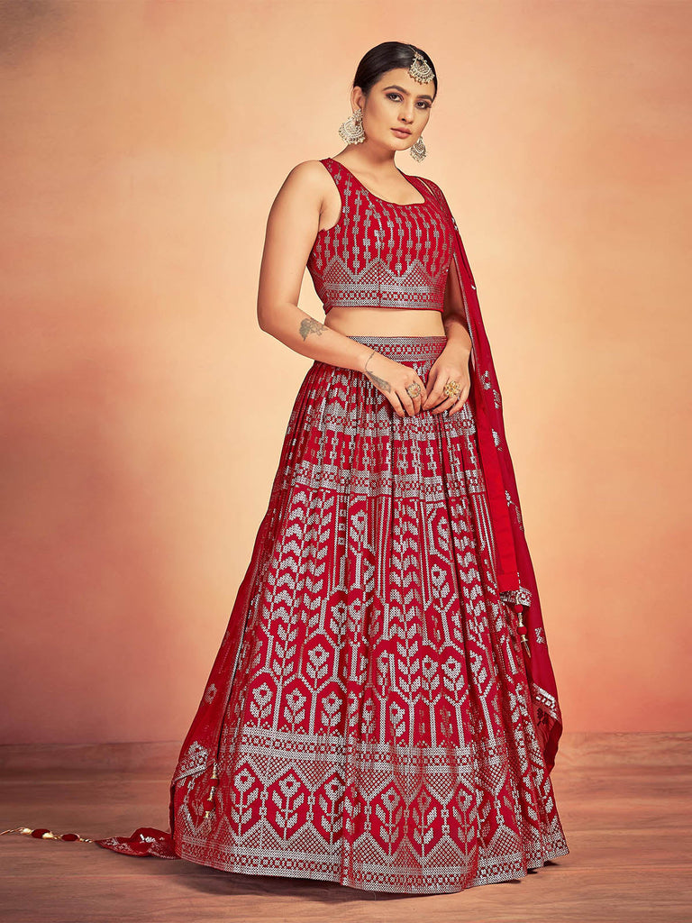 Red Georgette Sequins Stitched Lehenga Choli Clothsvilla