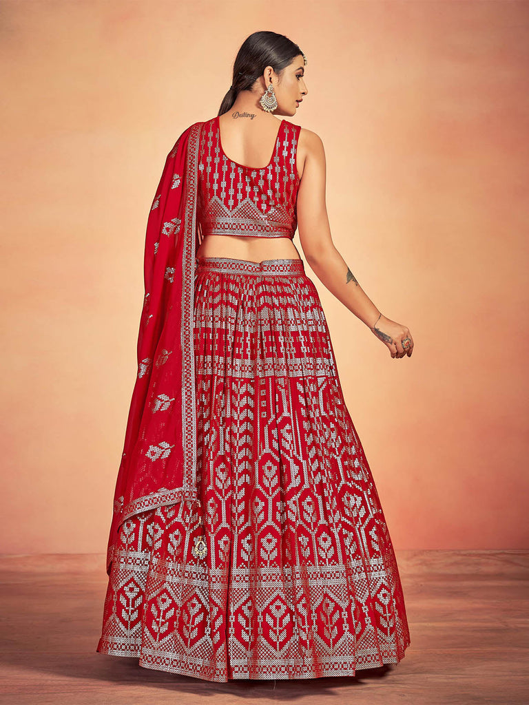 Red Georgette Sequins Stitched Lehenga Choli Clothsvilla