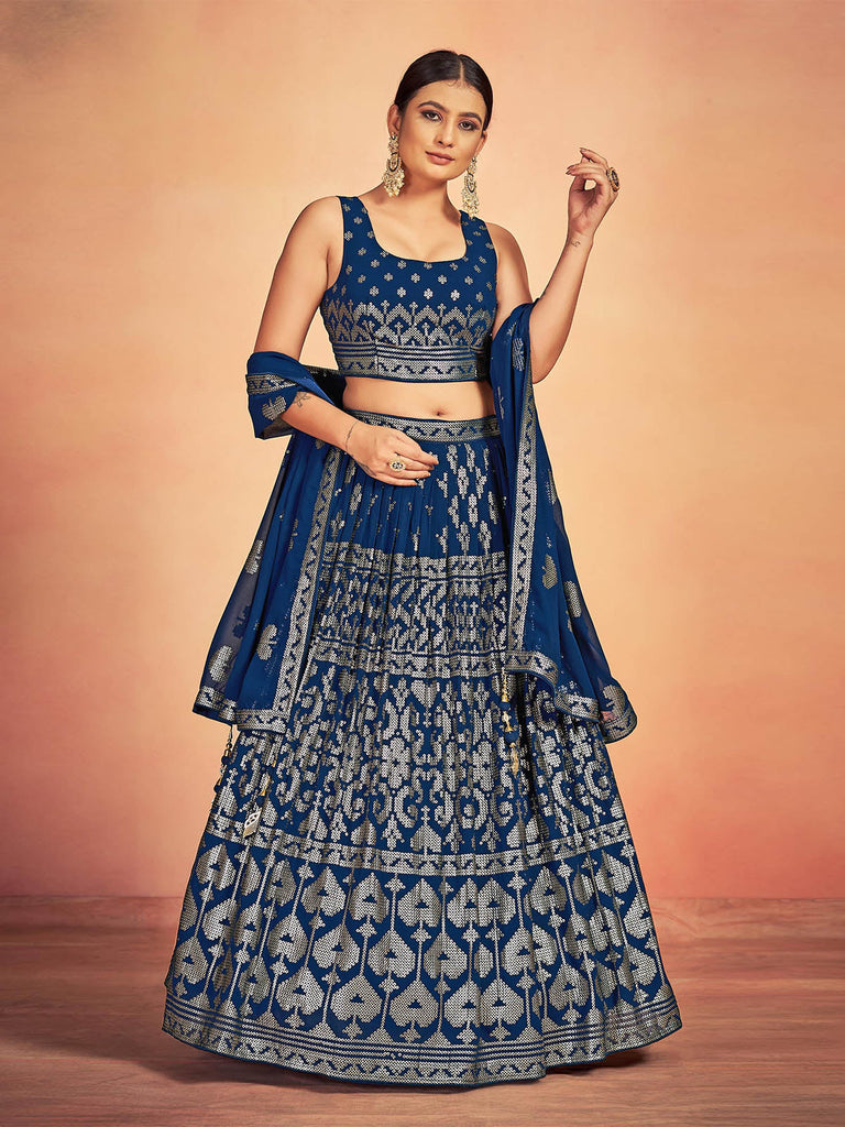 Blue Georgette Sequins Stitched Lehenga Choli Clothsvilla