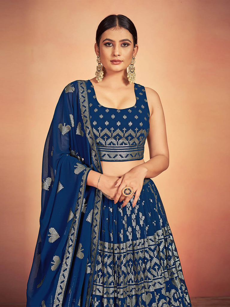 Blue Georgette Sequins Stitched Lehenga Choli Clothsvilla