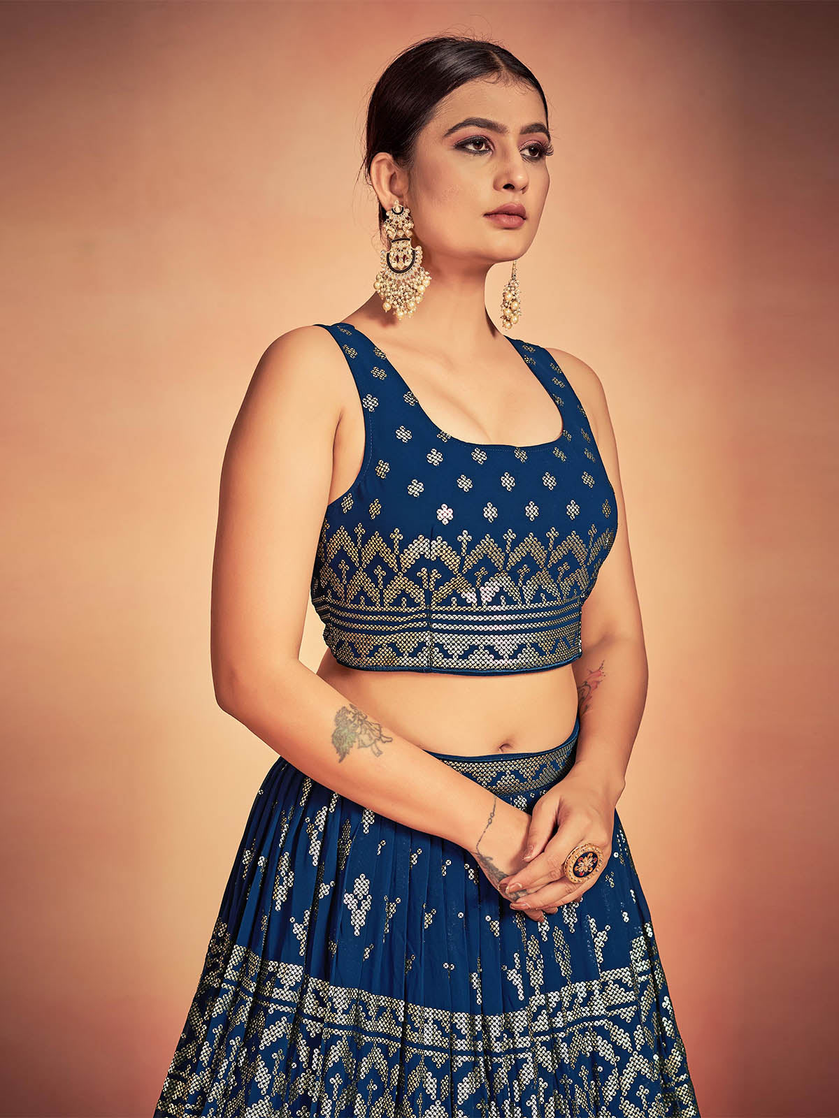 Blue Georgette Sequins Stitched Lehenga Choli Clothsvilla