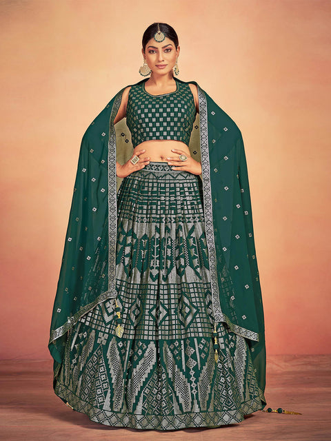 Green Georgette Sequins Stitched Lehenga Choli Clothsvilla Main image